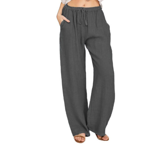 Women's Casual Cotton Linen Wide Leg Yoga Pants High Waist Loose Trousers