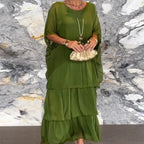 Women's Batwing Sleeve Midi Dress Crew Neck Chiffon Elegant