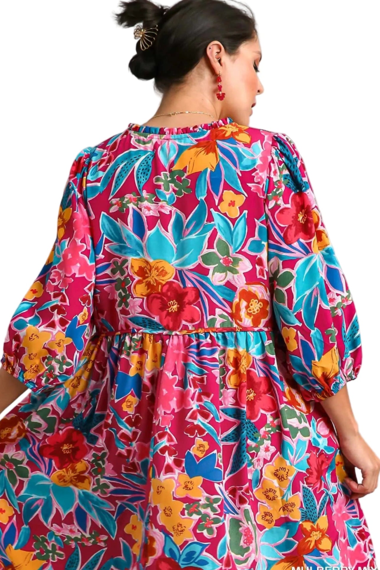 Sarah Express Women’s Plus Size Textured Notched Balloon Sleeve Blouse
