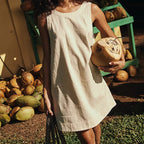 Women's Cotton Linen Backless Mini Dress Sleeveless Vest Style