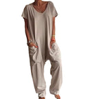 Women's V-Neck Oversized Jumpsuit Quarter Sleeve Pockets Casual Street Style Spring Summer