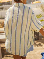 Sarah Express Women's Striped Button Up Long Sleeve Shirt - Oversized Nautical Style