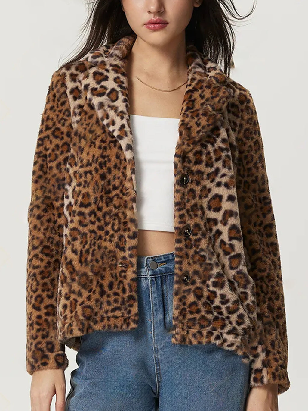 Women's Leopard Print Buckle Lapel Thickening Coat