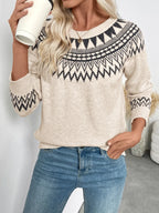 Sarah Express Women's Nordic Fair Isle Pattern Round Neck Sweater
