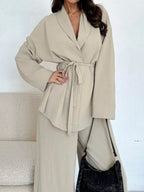 Sarah Express Women's Front Tied Shirt and Wide-Leg Pants Set