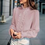 Women's Ruffled Cardigan Shirt Long Sleeve Button Front