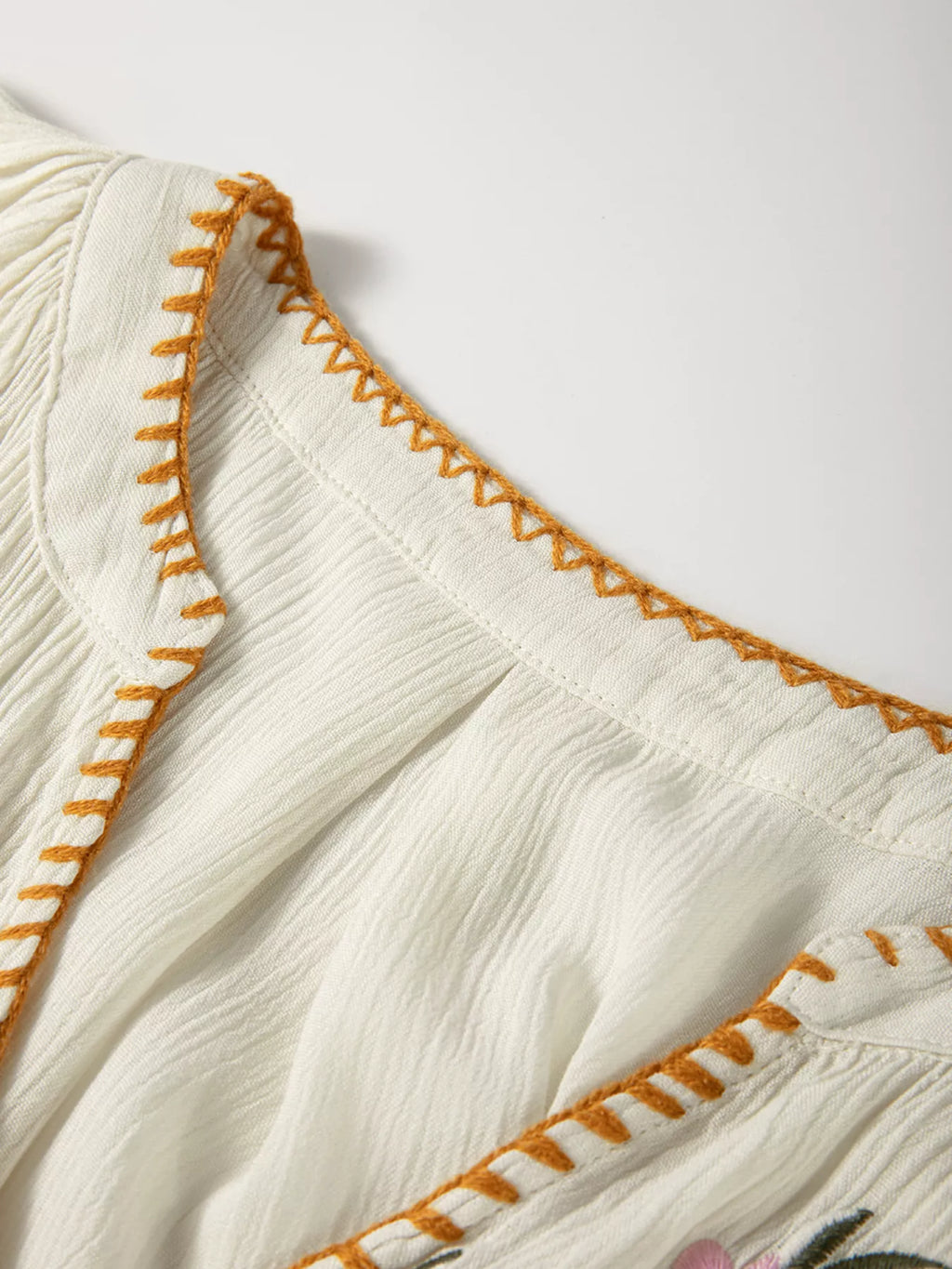 Sarah Express Women's Floral Embroidered Textured Puff Sleeve Loose Shirt