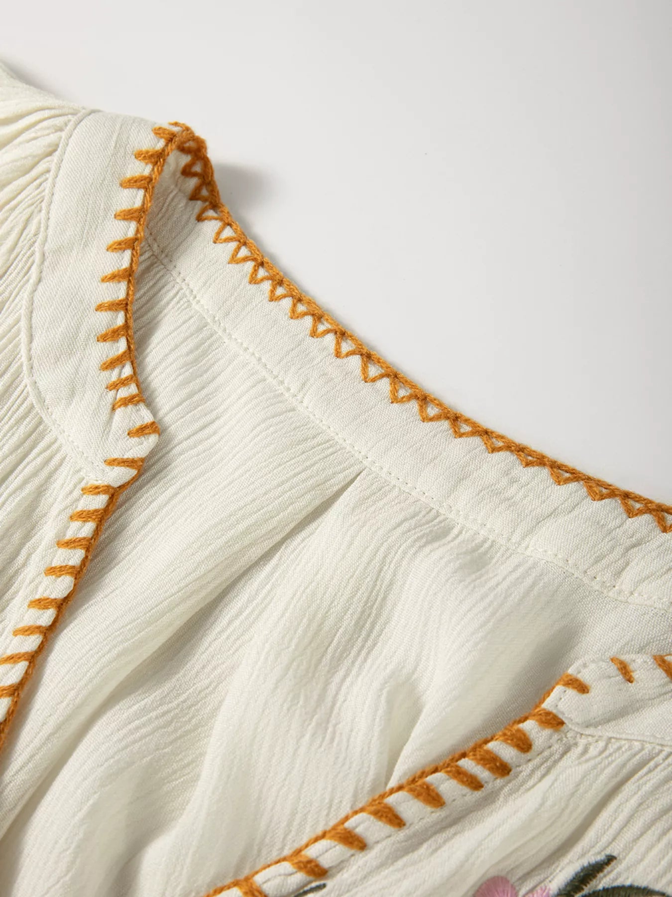 Sarah Express Women's Floral Embroidered Textured Puff Sleeve Loose Shirt