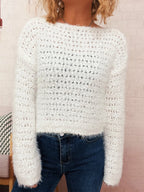 Sarah Express Women's Crochet Round Neck Dropped Shoulder Sweater