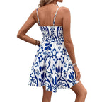 Sarah Express Women's Plant Print Gathered High Waist Cami Dress Sleeveless