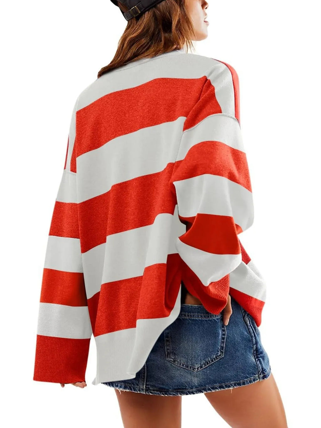 Sarah Express Women's Striped Half-Zip Oversized Sweatshirt - Retro Color Block Pullover