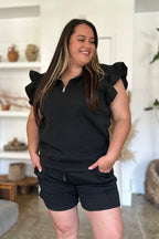 Sarah Express Women’s Plus Size Textured Flounce Sleeve Top and Shorts Set