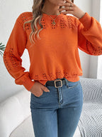 Sarah Express Women's Hollow Out Eyelet Long Sleeve Sweater Pumpkin