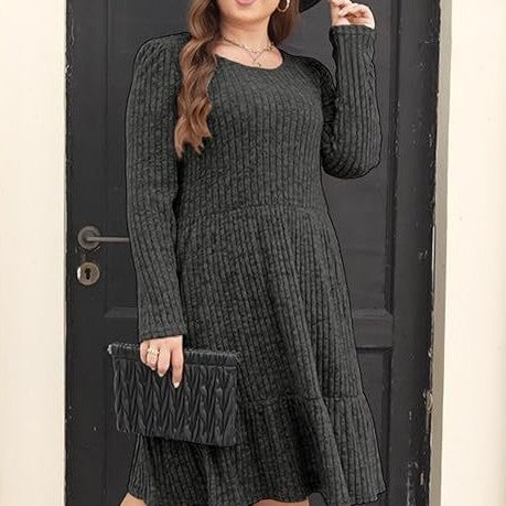 Women's Round Neck Knitted Sweater Dress Long Sleeve Bodycon