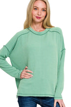 Sarah Express Women’s Exposed Seam Corded Rib Knit Long Sleeve Top
