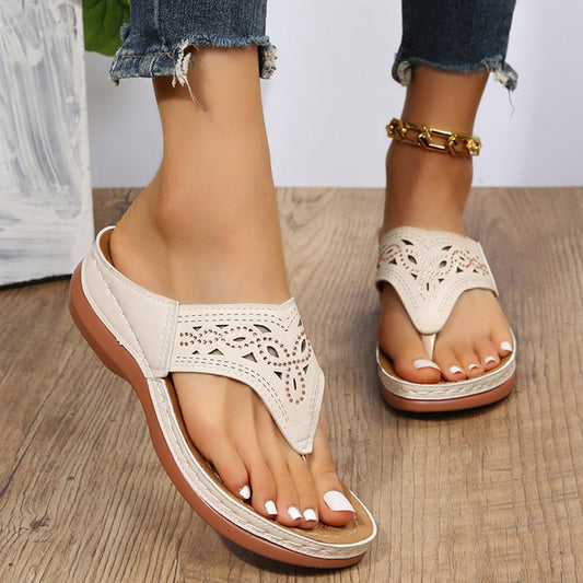 Sarah Express Women's Rhinestone Wedge Sandals | Clip-Toe PU Platform Beach Shoes