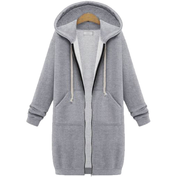 Women's Hooded Fleece Long Jacket with Zipper