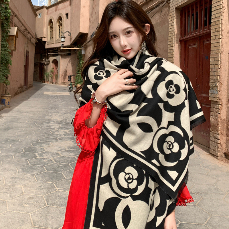Geometric Ethnic Print Scarf Soft Cashmere-Feel Warm