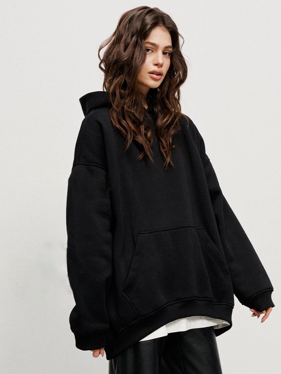 Women's Hooded Sweater Boyfriend Style Polar Fleece Loose Fit Pullover with Pockets
