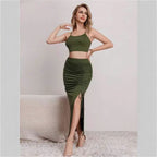 Women's Sleeveless Slim Fit Two Piece Dress Set with Split Skirt