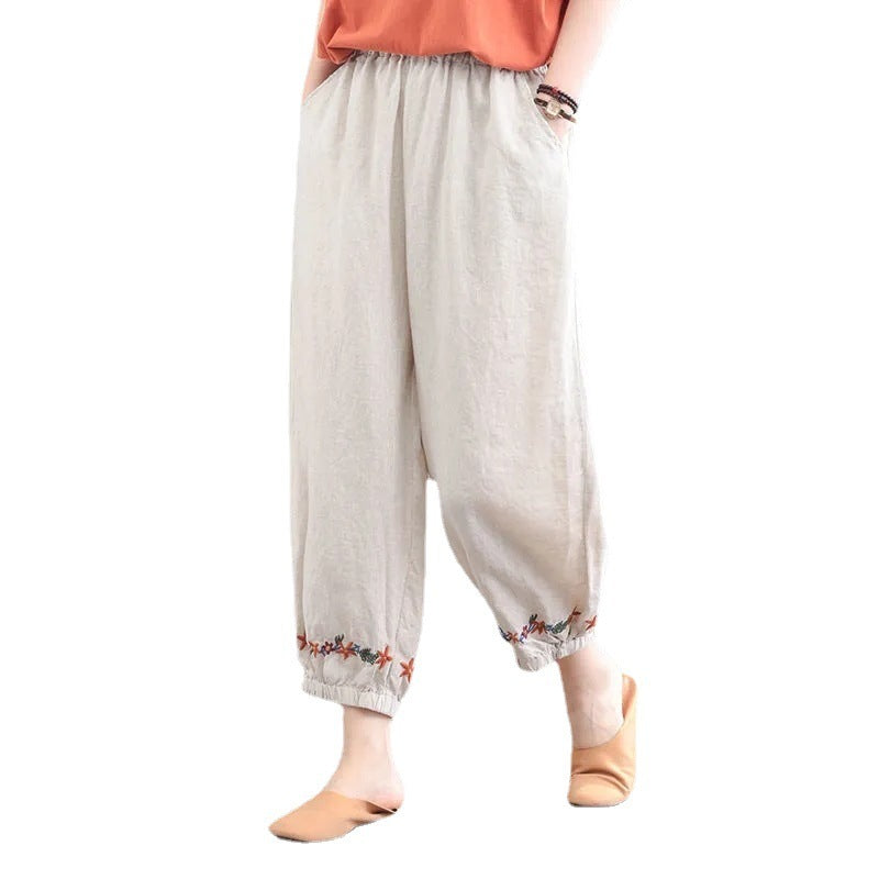 Vintage Style Casual Pants Solid Color Wide Leg Polyester