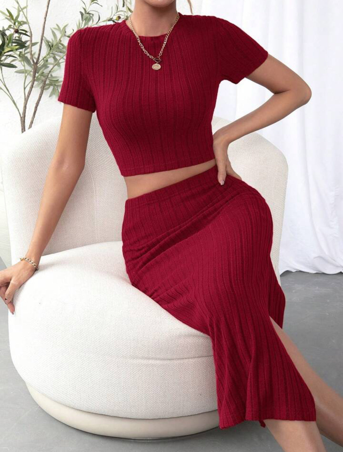 Women's Two-Piece Suit Set High Waist Midi Skirt Long Sleeve Top - Work Professional Classic