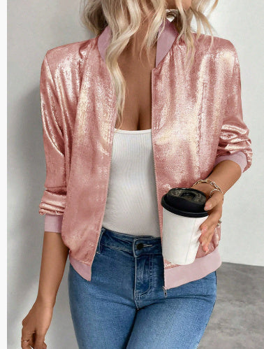 Women's Slim Fit Zip Front Lightweight Jacket Long Sleeve Coat