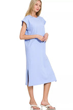 Sarah Express Women’s Round Neck Midi Dress with Side Slits Casual