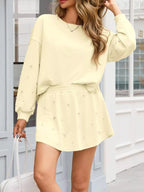 Sarah Express Women's Pearl Embellished Round Neck Top and Skort Set