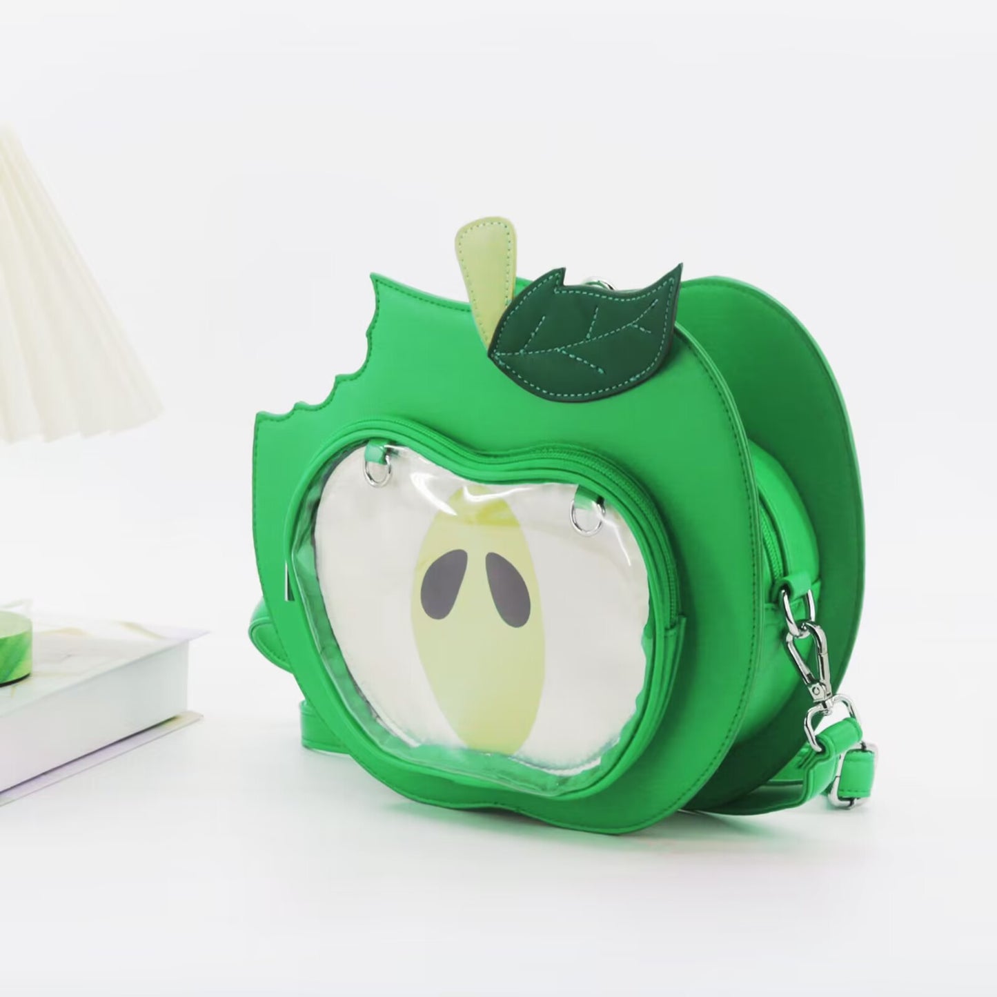 Sarah Express Apple-Themed PU Crossbody Bag for Women – Cute Mini Shoulder Bag for School & Daily Commute | Red & Green Green
