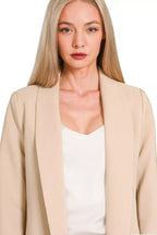 Sarah Express Women’s Lined Open-Front Lapel-Free Blazer for Work Office