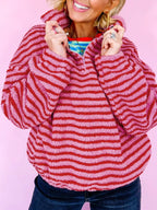 Sarah Express Women's Striped Quarter-Zip Fleece Sweatshirt