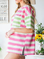 Sarah Express Women's Striped Oversized Short Sleeve T-Shirt with Pocket