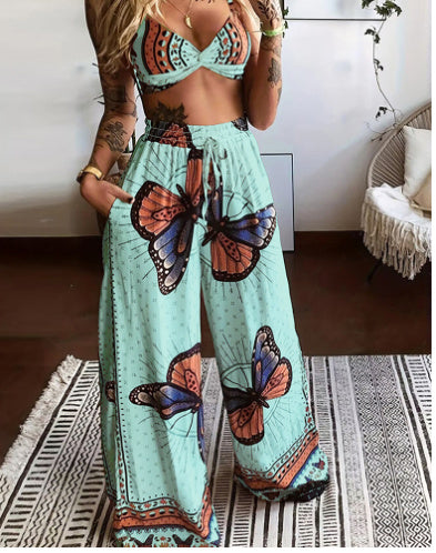 Women's Printed Tube Top Wide Leg Pants Two Piece Set Sleeveless