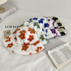 Women's Plush Dome Winter Hat with Floral Accent