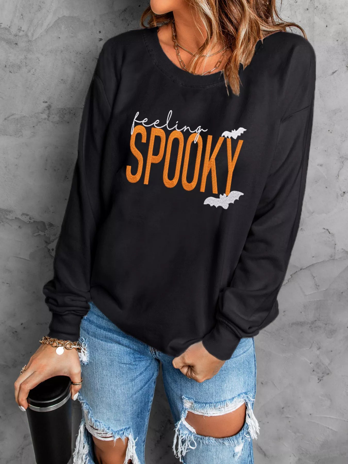 Sarah Express Women's Feeling Spooky Halloween Embroidered Sweatshirt