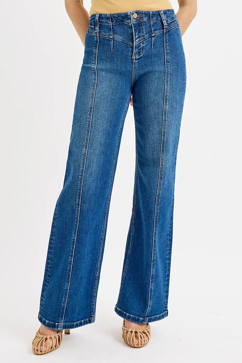 Sarah Express Women’s High Rise Wide Leg Jeans with Front Seam Detail
