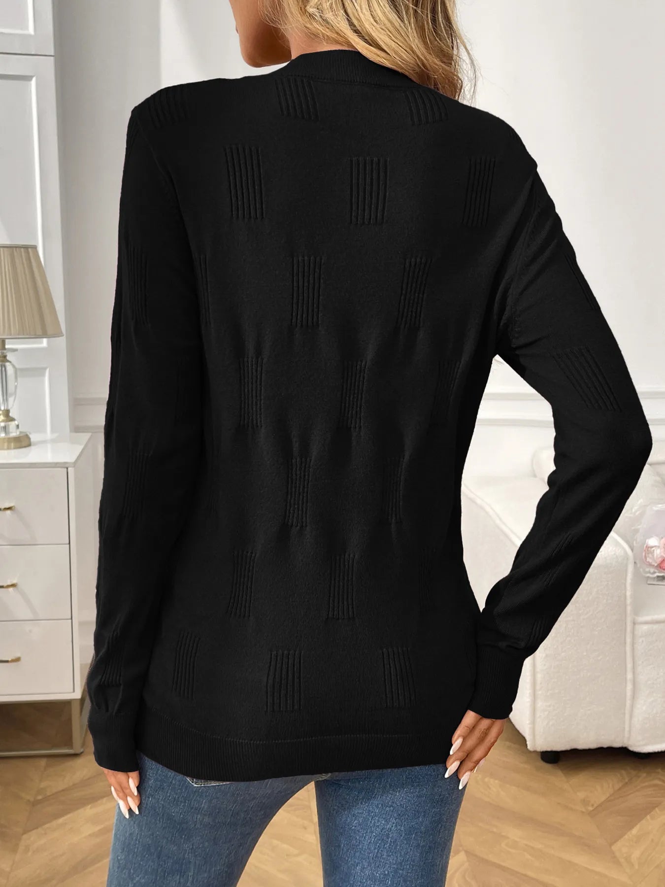Sarah Express Women's Round Neck Long Sleeve Knit Top - Ribbed Stretch Casual Pullover