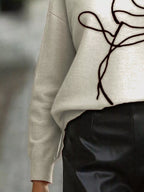 Sarah Express Women's Flower Round Neck Dropped Shoulder Sweater