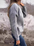 Sarah Express Women's Zip Up Ribbed Knit Cardigan with Front Pockets Plus Size