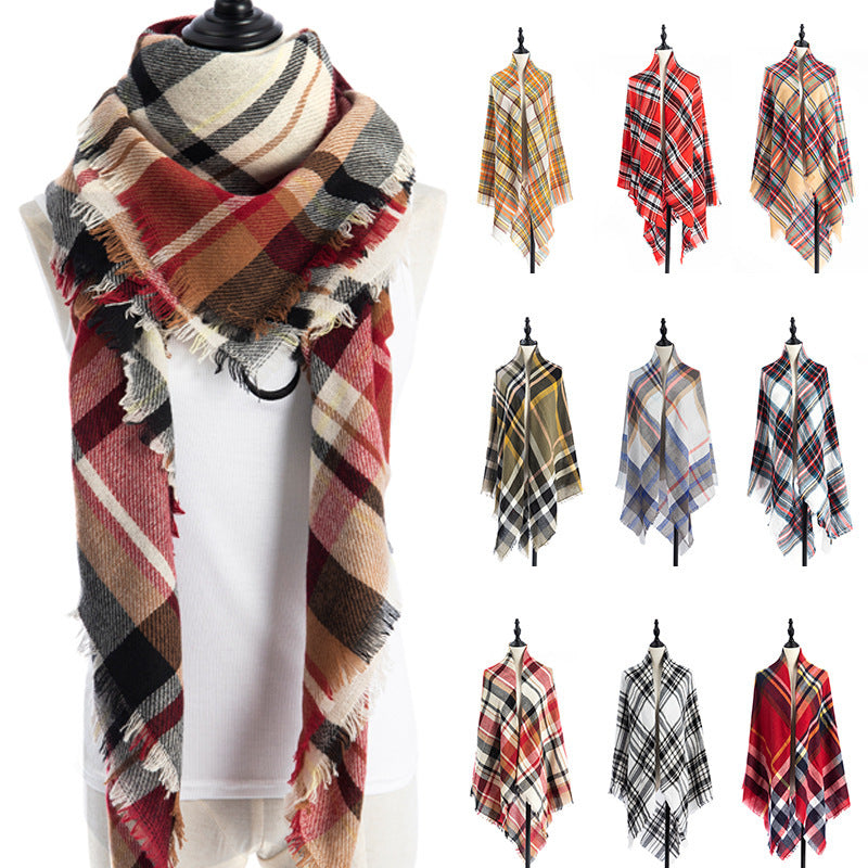 Sarah Express Women's Oversized Square Scarf Cashmere-like Double-Sided Shawl 140cm Woven Fall Winter Accessory