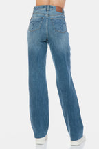 Full Size Tummy Control Cut Raw Hem Straight Jeans