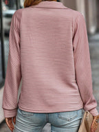 Women's Stand Collar Zipper Pullover Sweatshirt Striped Long Sleeve Top Spring Fall Casual