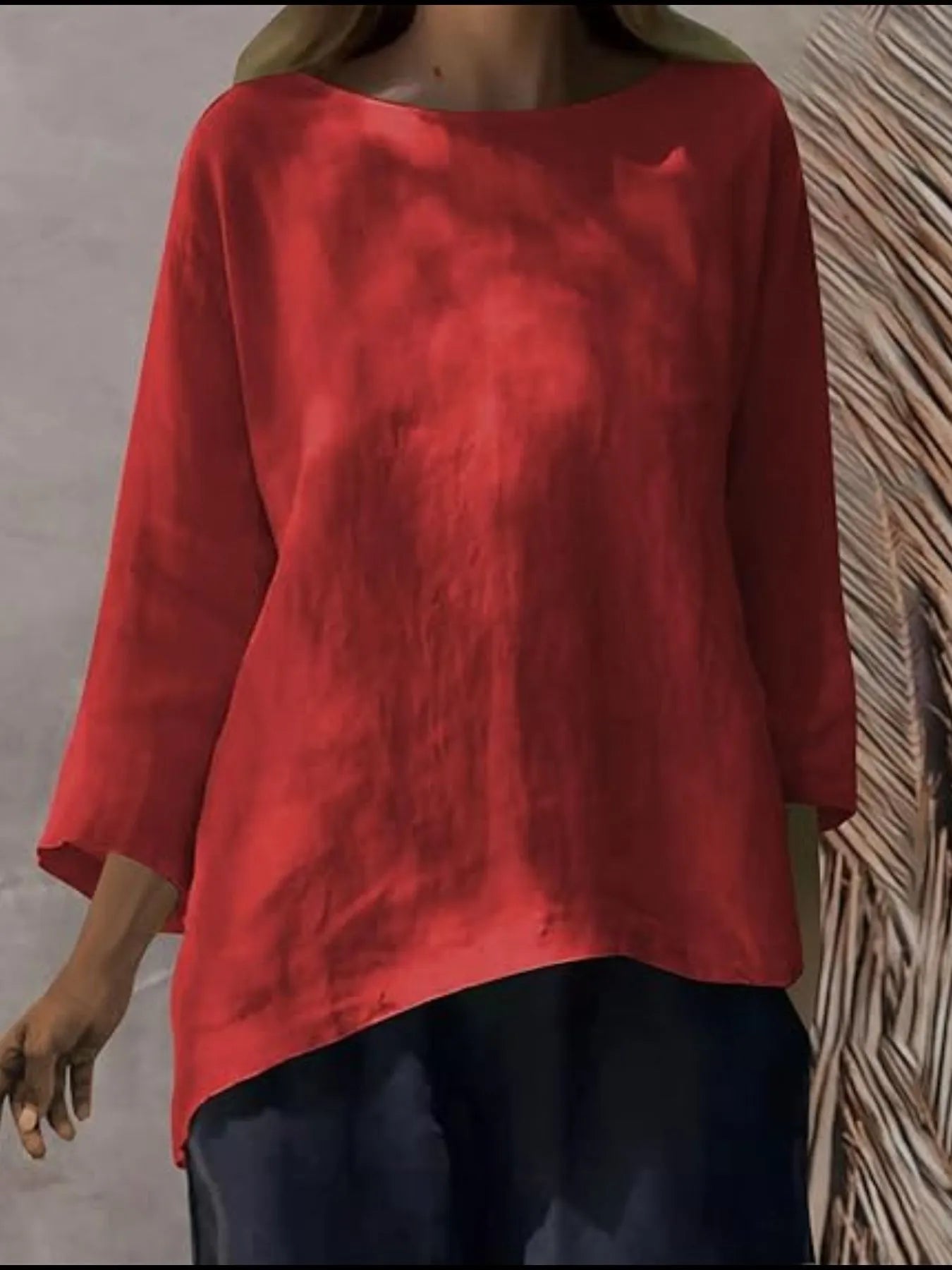 Sarah Express Women's Round Neck Relaxed Fit Blouse Plus Size Deep Red