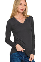 Sarah Express Women’s Brushed Microfiber V-Neck Long Sleeve T-Shirt
