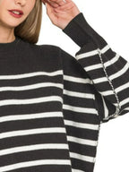  Exposed Seam Striped Oversized Sweater