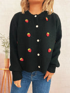 Sarah Express Women's Strawberry Button Up Long Sleeve Cardigan