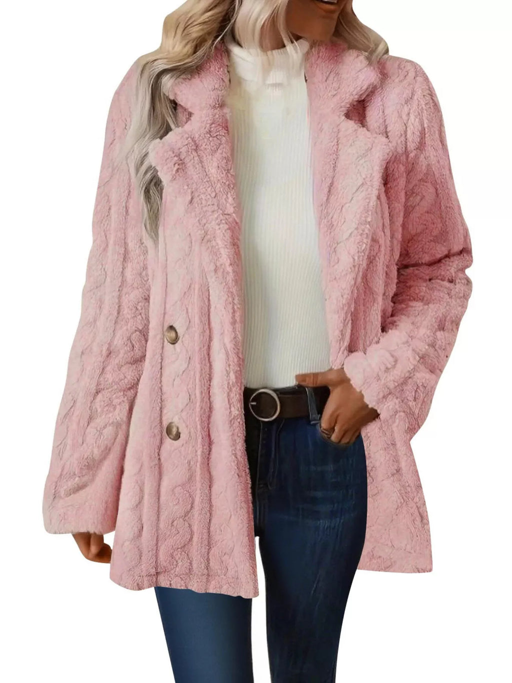 Sarah Express Women's Double-Breasted Fleece Longline Coat