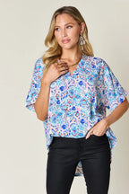 Sarah Express Women's Printed V-Neck Short Sleeve Blouse