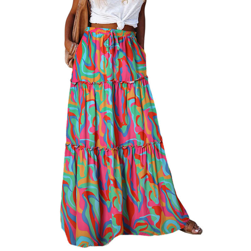 Women's High Waist Printed Maxi Dress Loose Fit Casual